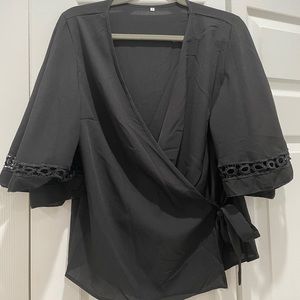 Black front tie blouse